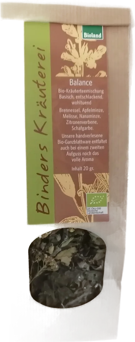 Papierbeutel mit Sichtfenster, Etikett Binders Kräuterei — Balance