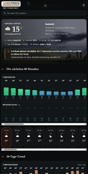 AMEPRES Wetter in der Smartphoneansicht