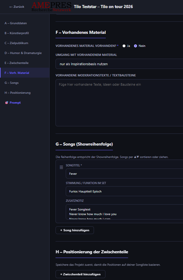 Software zum erstellen von Bühnenprogrammen