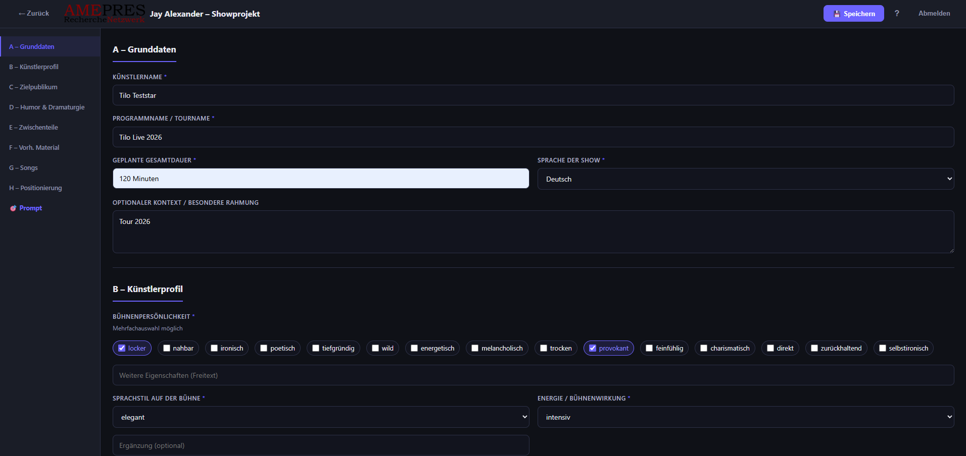 Tool für Showentwicklung