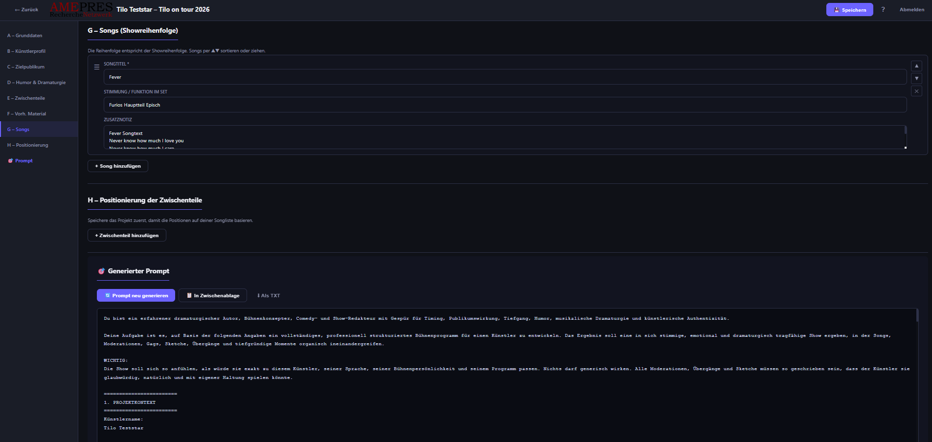 Tool für Bühnenkonzepte